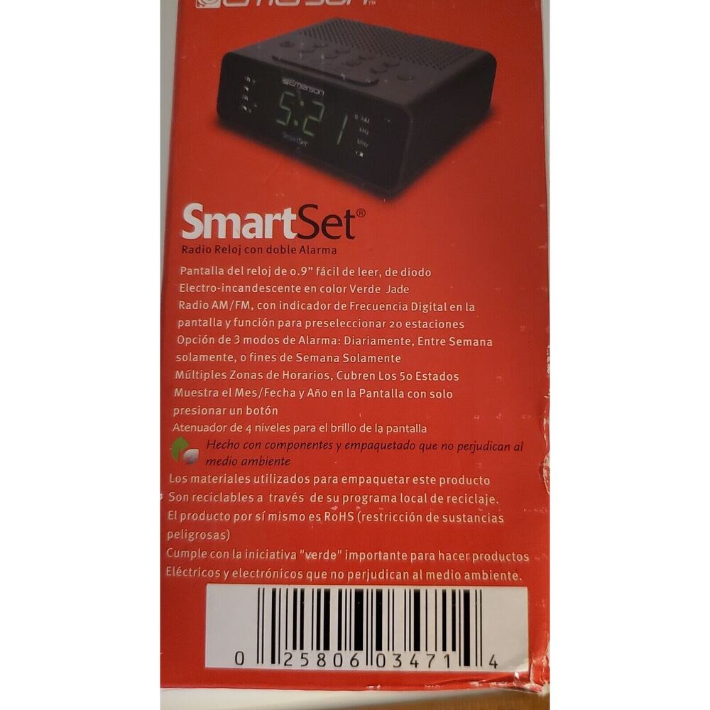 Emerson CKS1900 SmartSet Alarm Clock Radio Battery Backup Knows The Time AM FM - Picture 4 of 5
